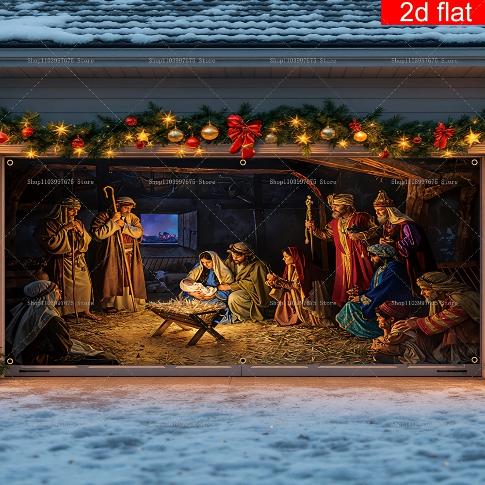 Christmas Nativity Scene Garage Door Banners Xmas Party Decorations Photography Backdrop Outdoor Walls Events Background Props view 5
