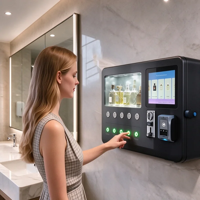 Smart Fragrance Vending Unit Vertical Heavy‑duty Base Hd Lcd Display For Large Retail Plaza Perfume Dispensing Cabinet
