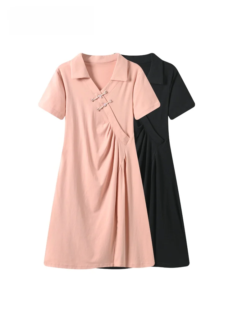 

Fashionable Short Sleeve Midi Dress for plus Size Women Summer New Style CaraCLUB Chinese Style Dress Youthful High Waist Design