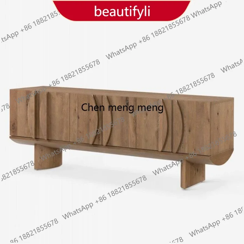 02 Medieval solid wood TV cabinet, living room against the wall, secret cabinet, wabi sandy wind storage cabinet