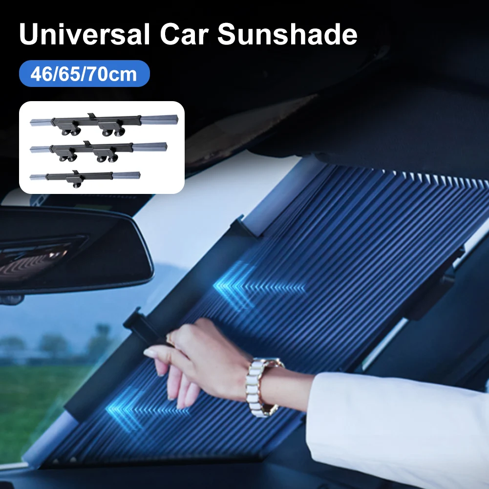 Universal Car Sunshade Retractable Front Rear Windshield Shade Cover 46/65/70cm Windshield Curtain Sun Protection Summer Cooling