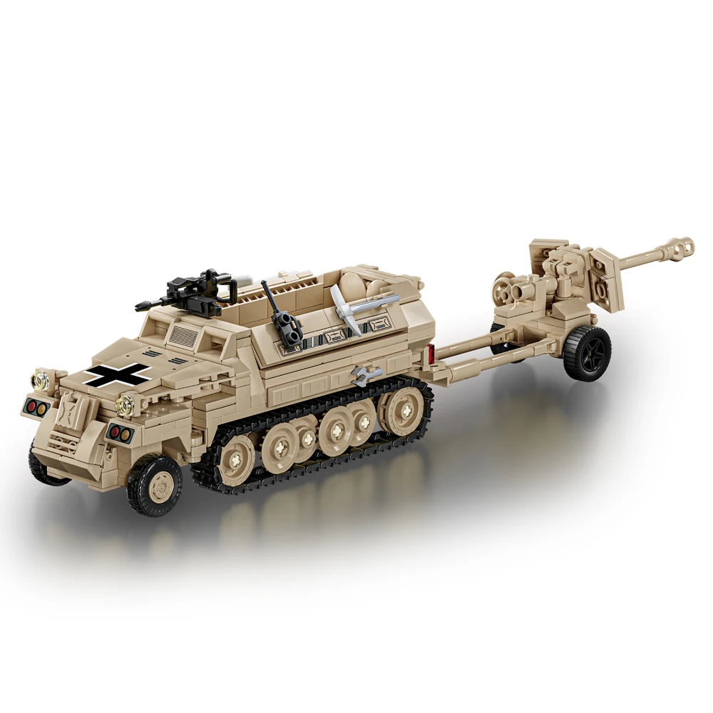 

World War 2 WW2 Army Military Soldiers SWAT Half Tracked Armor Vehicle Trailer Assemble Building Blocks Bricks Children's Toys