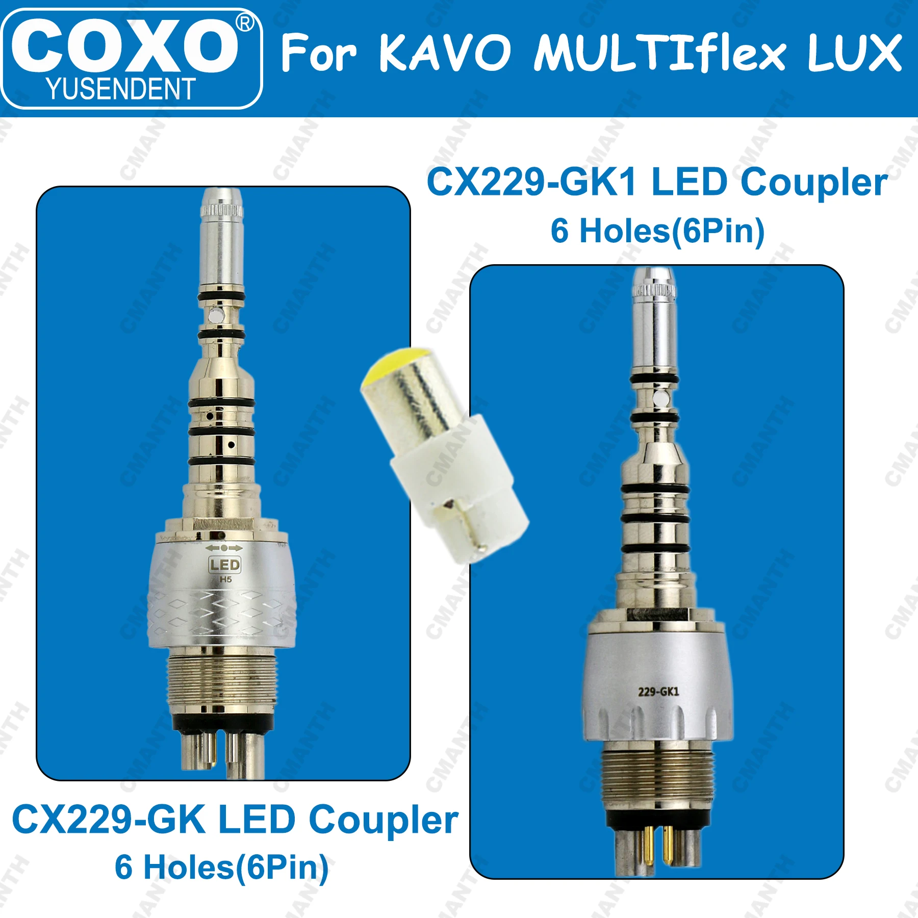 

COXO Dental Quick Coupling 6 Pin Adaptor LED Bulb 360° Water Adjustor Fit KAVO High Speed Handpiece Dentistry Products