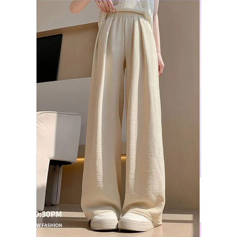 Women\'s Summer Thin Fashion Simplicity Solid Color High Waist Wide Leg Pants Women Clothes All-match Casual Loose Trousers