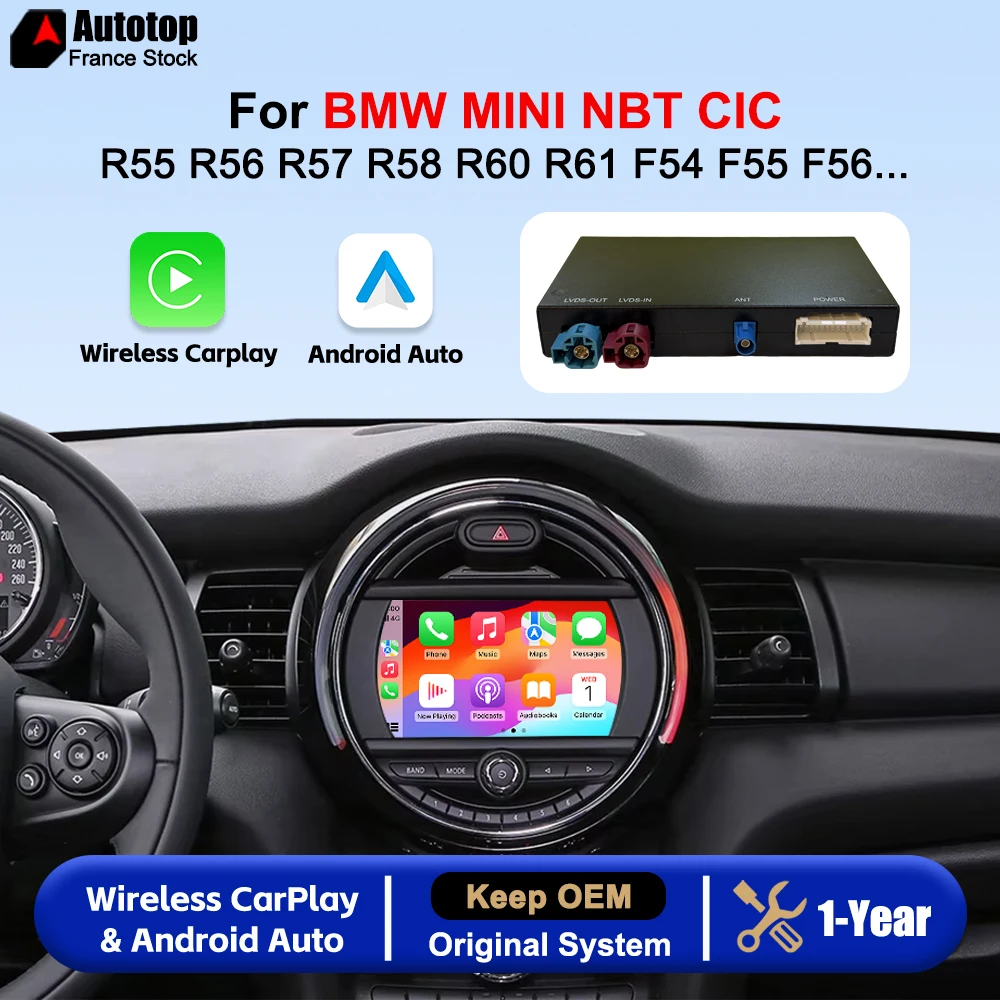 AUTOTOP Wireless CarPlay Android Auto Interface Module For BMW Mini R55 R56 R57 R58 R60 R61 F54 F55 F56 Clubman Countryman Cooper John Cooper NBT CIC System Upgrade Decoder Box With Carplay Bluetooth