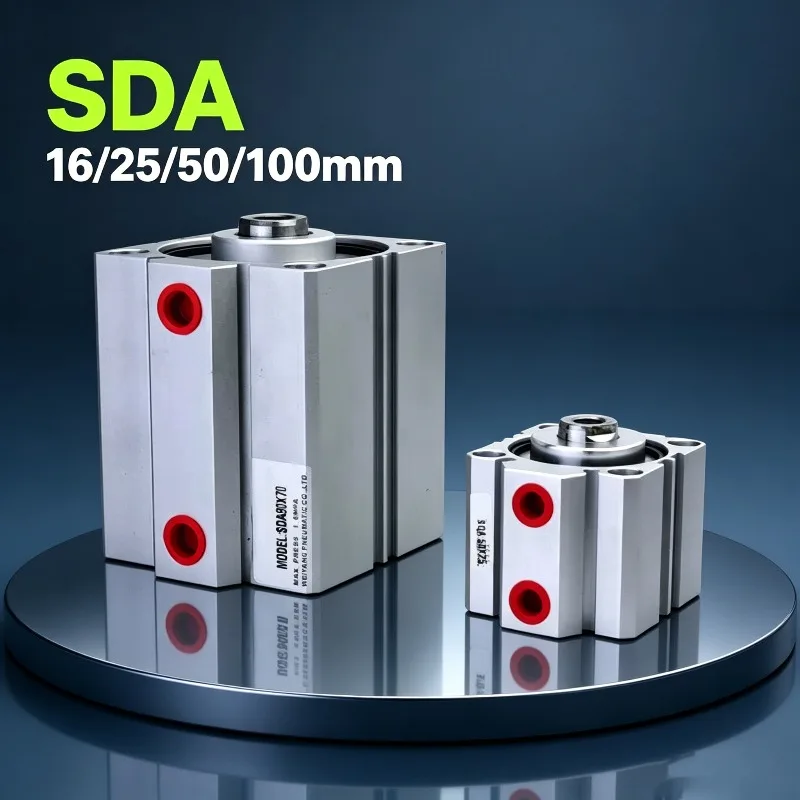 SDA 16/25/50/100mm Bore Double Acting 5/10/20/30/40/50/60/70/80/90/100mm StrokeCompact Air Pneumatic Cylinders