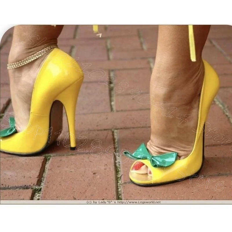 

Green Bow Knot Yellow Peep Toe Pumps Slip On Women Shoes Thin High Heels Fashion Party Banquet Dating 2025 Zapatos Para Mujere