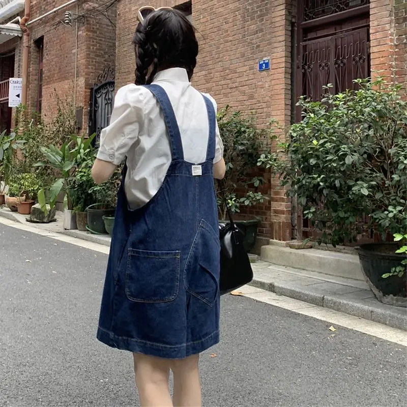 Salopette en jean amincissante pour femme, design vintage, taille haute, coupe courte, grande taille, pour l'été, bleu, une pièce