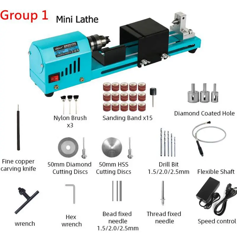 

150W DIY Woodworking Lathe Mini Lathe Machine Tool Milling Machine Grinding Polishing Beads Drill Rotary Tool +Universal Adapter