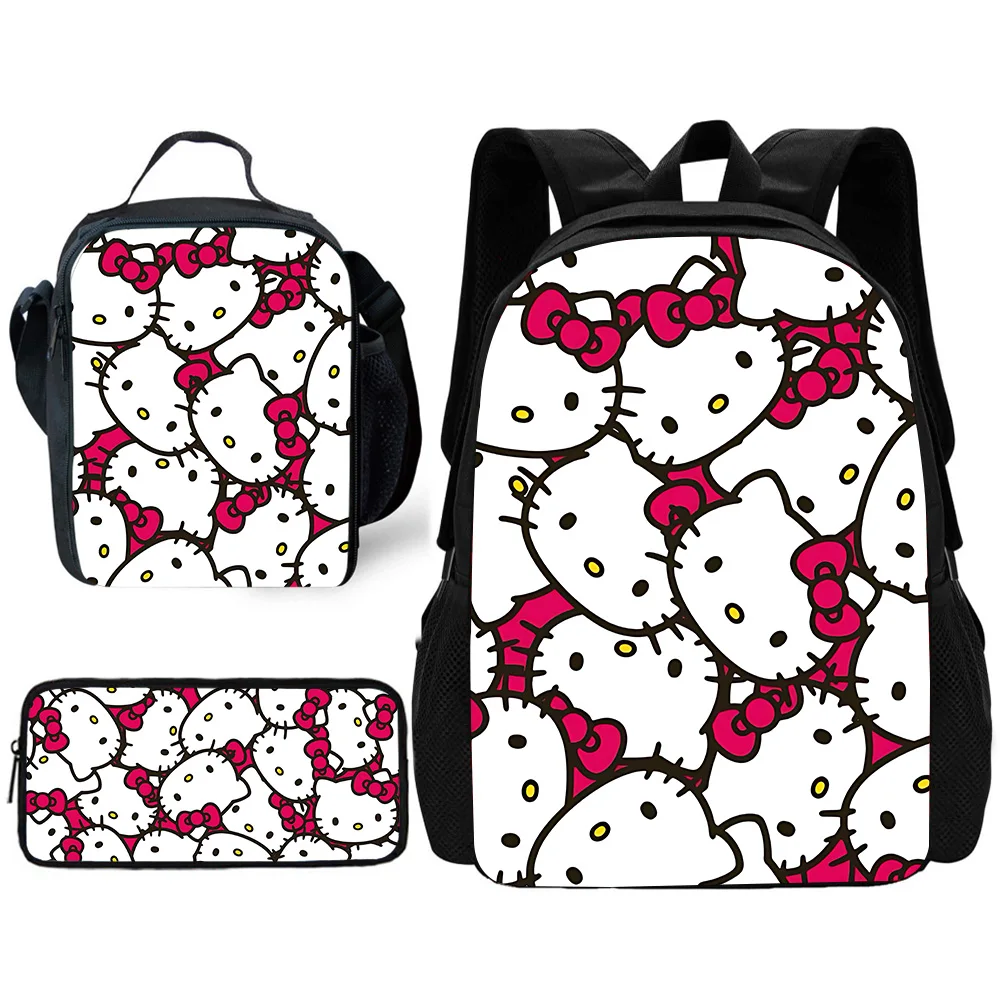 Cute Sanrios Hello Kitty Child School Backpack with Lunch Bags ,Pencil Bags ,School Bags for Boys Girls Best Gift