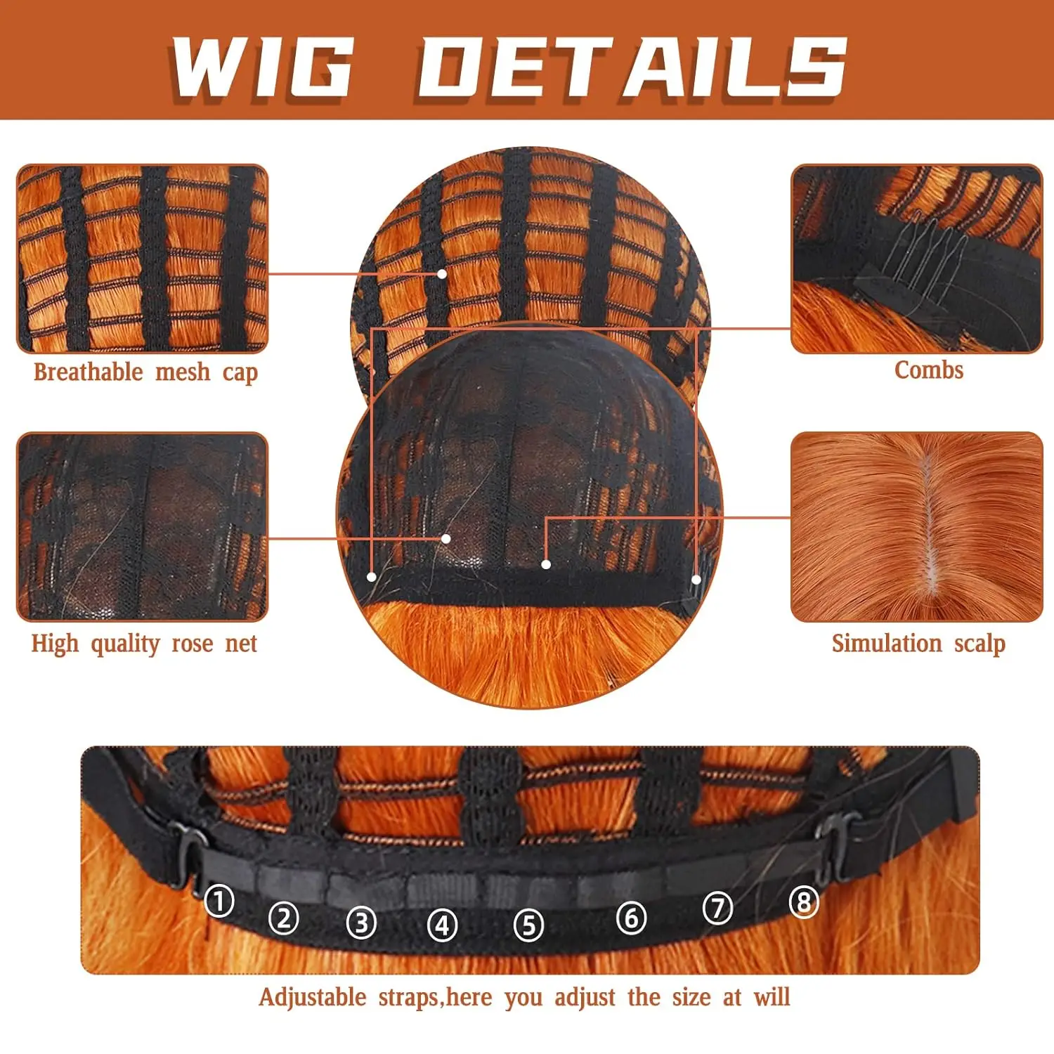Long Orange Wig with Bangs,Straight Orange Wigs for Women,30 Inch Cosplay Long Synthetic Orange Wig Natural Looking