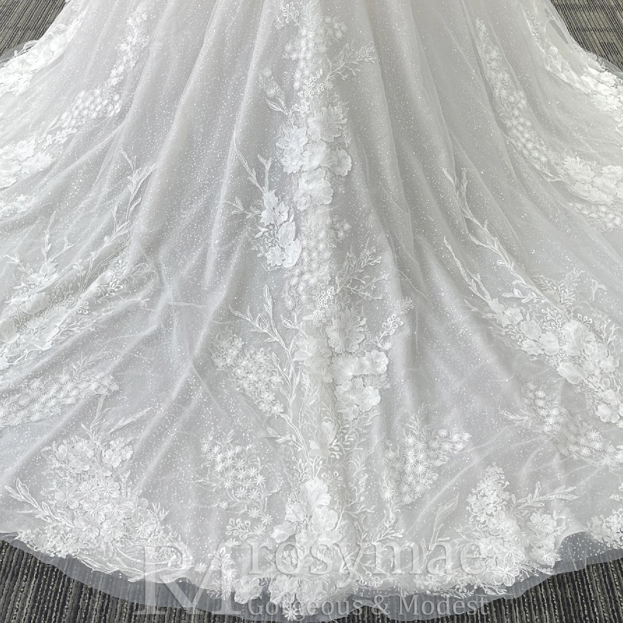 Rosymae grande taille a-ligne Tulle dentelle robe de mariée avec manches 3/4 robe élégante pour les femmes suknie ślubne