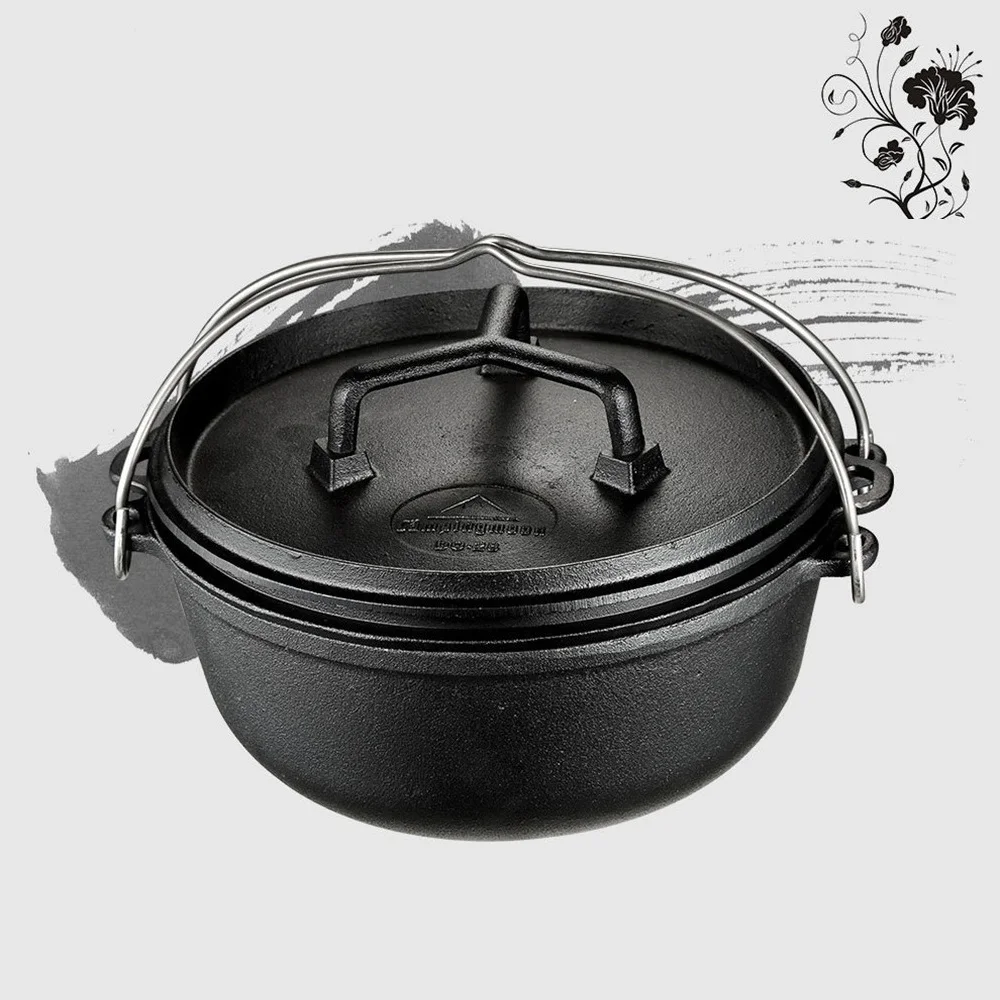 Cast Iron Dutch Pot With Lid Stew Thickened Deepening Soup Pot Surface Vegetable Oil Outdoors Accessories Field Cooker Tool