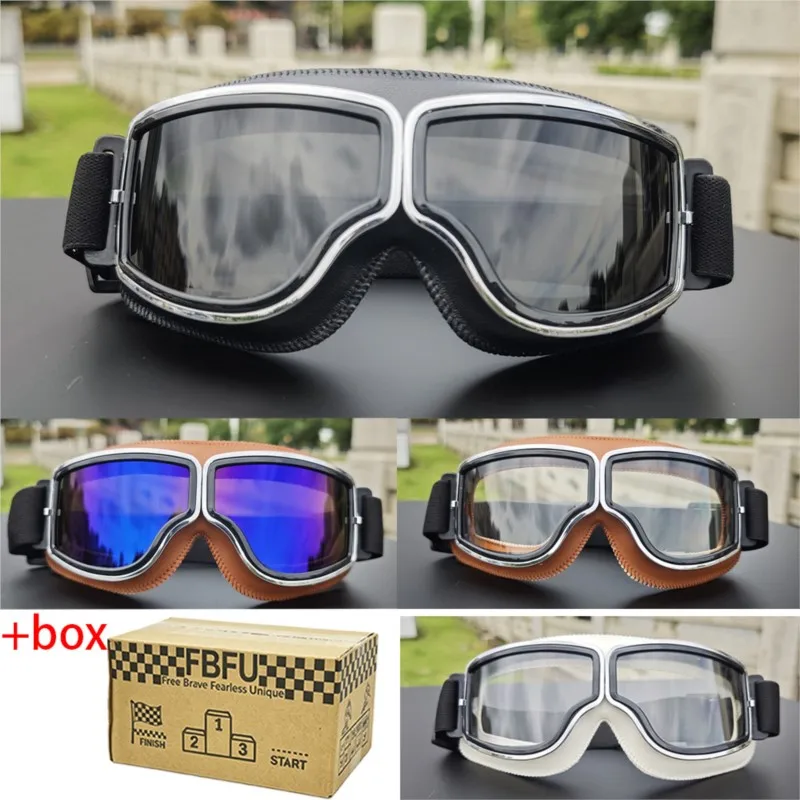 Retro Motorcycle Goggles Leather Gift Box, Unique Vintage Charm, Clear Lens, for Retro Riding, Cosplay, Collection Display