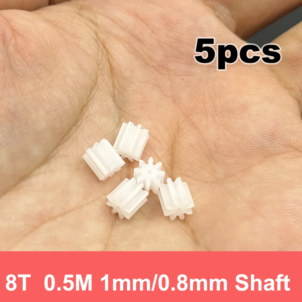 5pcs 0.5M Plastic Gear 8T Teeth Toy RC Model Car Drone Engine Mini Coreless Motor 1mm/0.8mm Shaft Transmission Pinion Gear