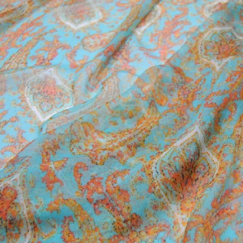 

Beautiful Cashew Design Silk Crepe Georgette Fabric with Comfortable Feeling Material for Women Dress