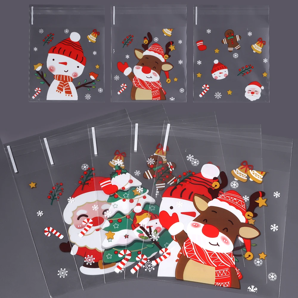 100 Stück/lot Weihnachtsbedruckte Transparente Selbstklebende Beutel OPP-Verpackungsbeutel für Süßigkeiten, Kekse, Weihnachtsfeier-Geschenkverpackungen – Detail 4