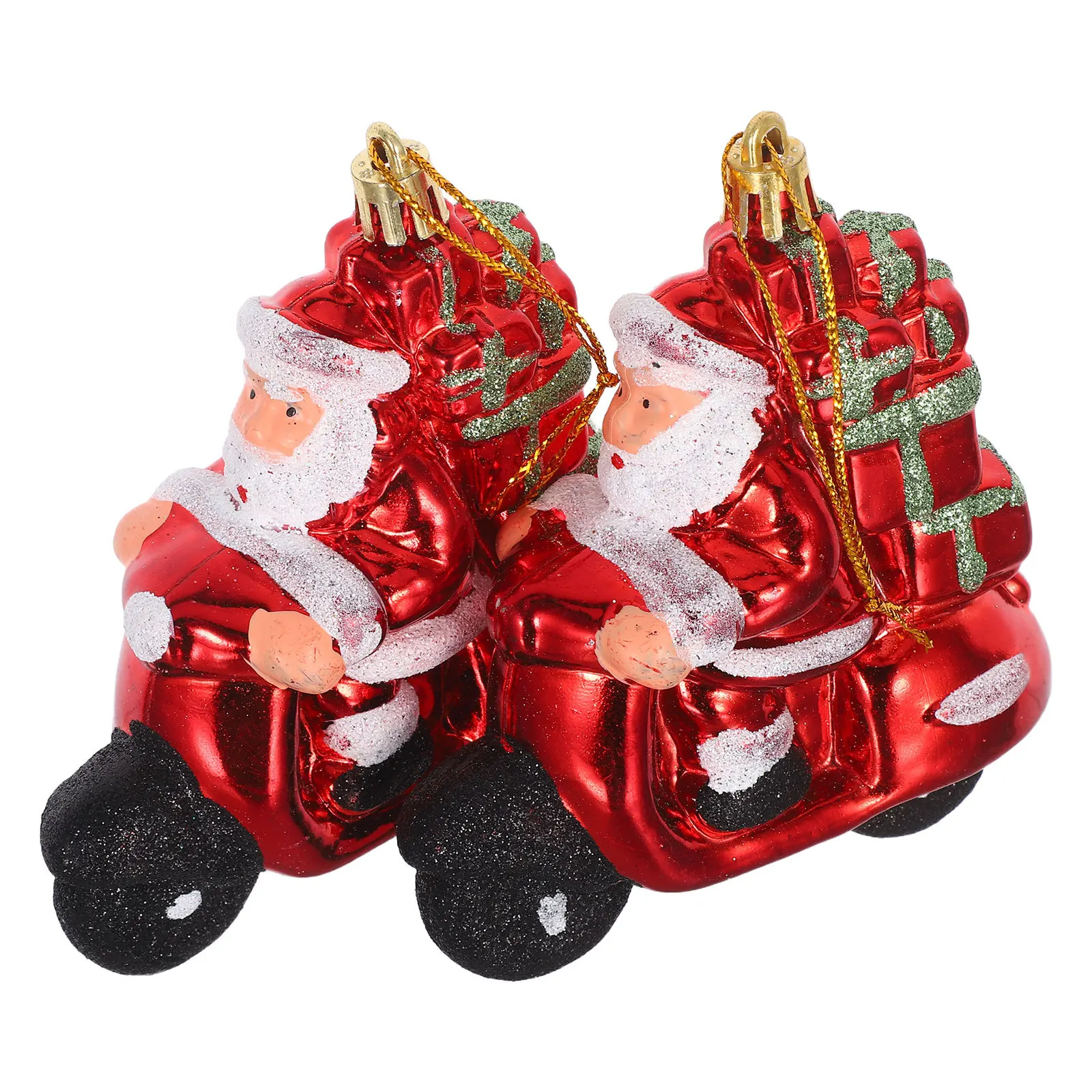 

2pcs Christmas Decoration Ornaments: Santa Claus Riding Motorcycle Xmas Tree Pendant Holiday Decor For Home Office Store Use