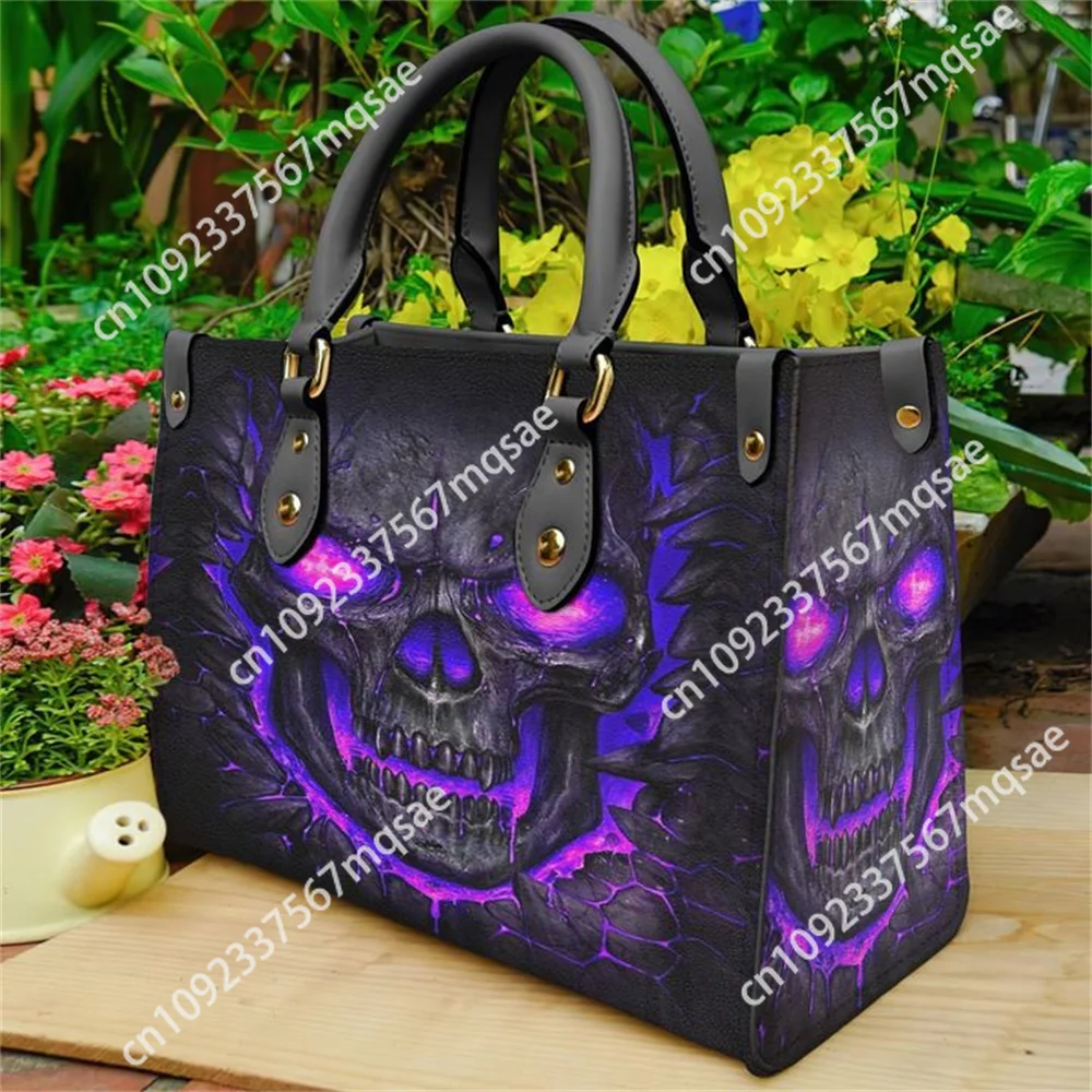 

Purple Skull Leather Bag Handbag Purse for Women Fashion Small Casual Tote Luxury Shoulder Messenger Bolsa Female Top-handle Sac