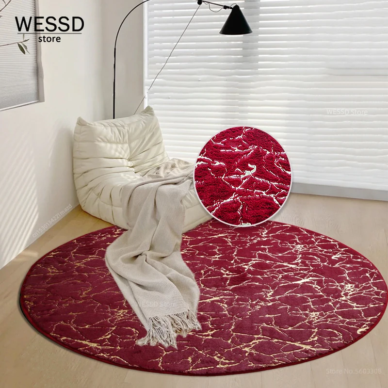 Golden Marble Texture Carpet Round Floor Chair Mat Faux Rabbit Hair Furry Shggy Rug Bathroom Soft Carpet Children Rooms Decor