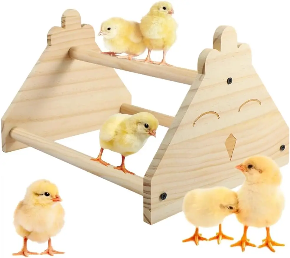 

Chicken Perch for Coop - Natural Pine Wood Chicken Roosting Perch with Decorative Design, 13" Baby Toys for Brooder, Safe Chicks