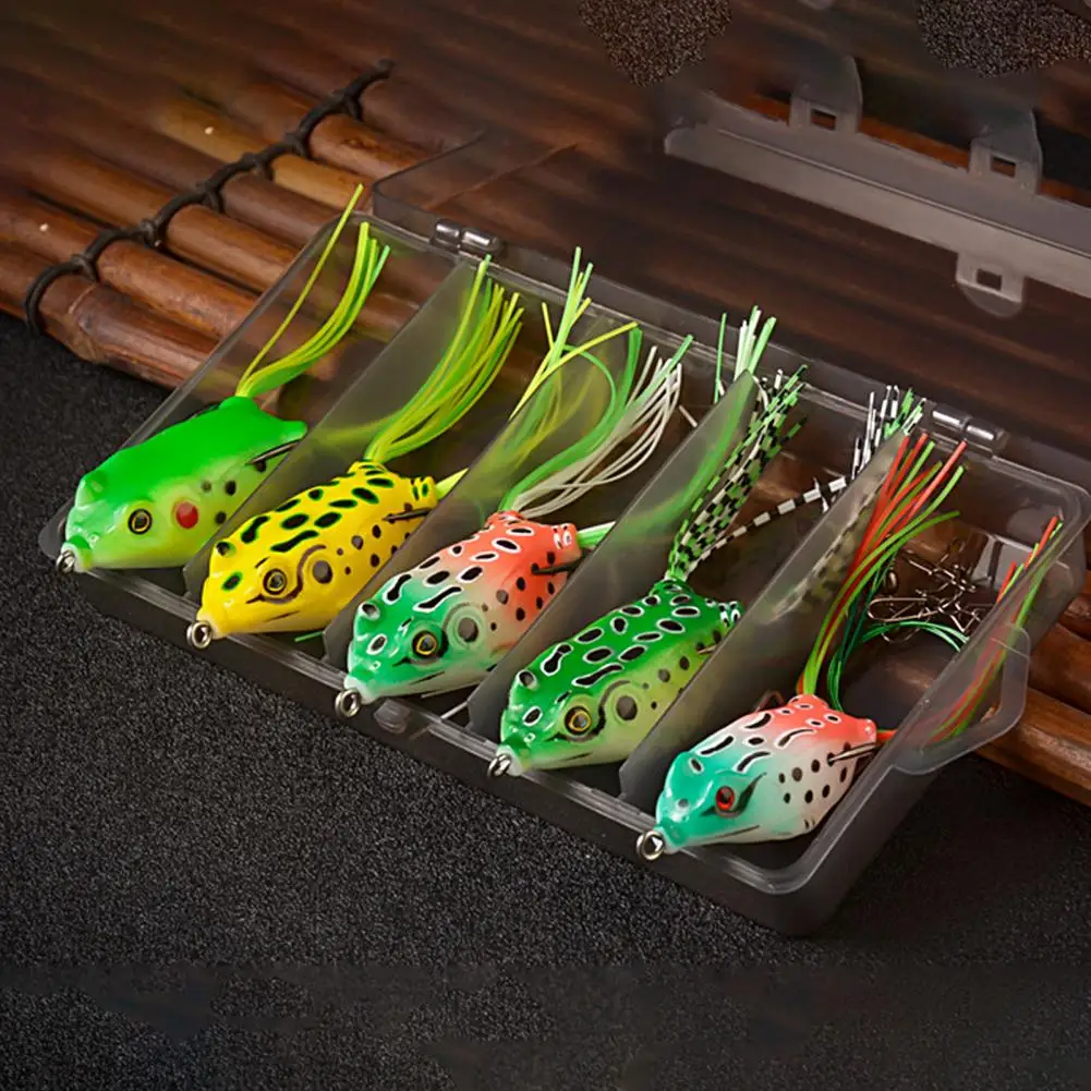 5Pcs Fishing Lure Soft Realistic Sharp Hook Fishing Bait 3D Appearance Silicone Frog Bait 45 Degree Tilt Artificial Bait