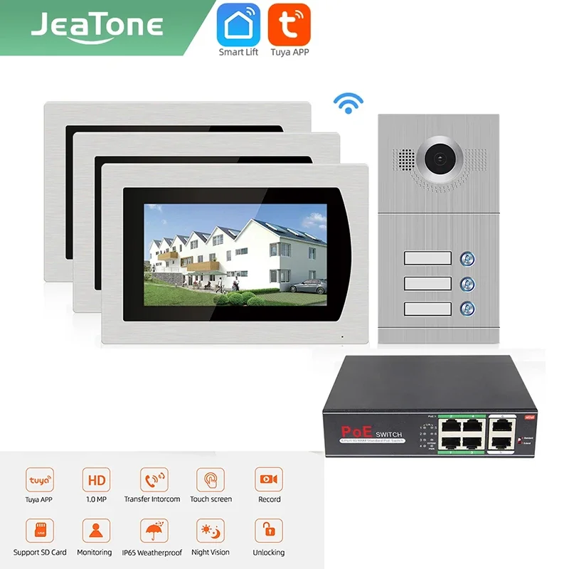 Jeatone WiFi Video Doorbell Camera Tuya Smart Home Wireless Doorbell Camera Wireless for Home Alarm System Access Control System