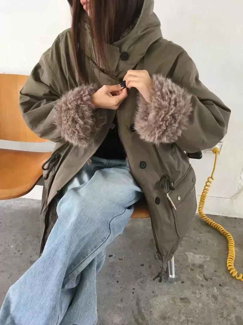 Cappotto Parka lungo da donna East Gate Abbigliamento da lavoro ampio Sle Dstring Colore retrò Colletto in pelliccia di sangue Jaet Chiusura con cerniera Pendolarismo...