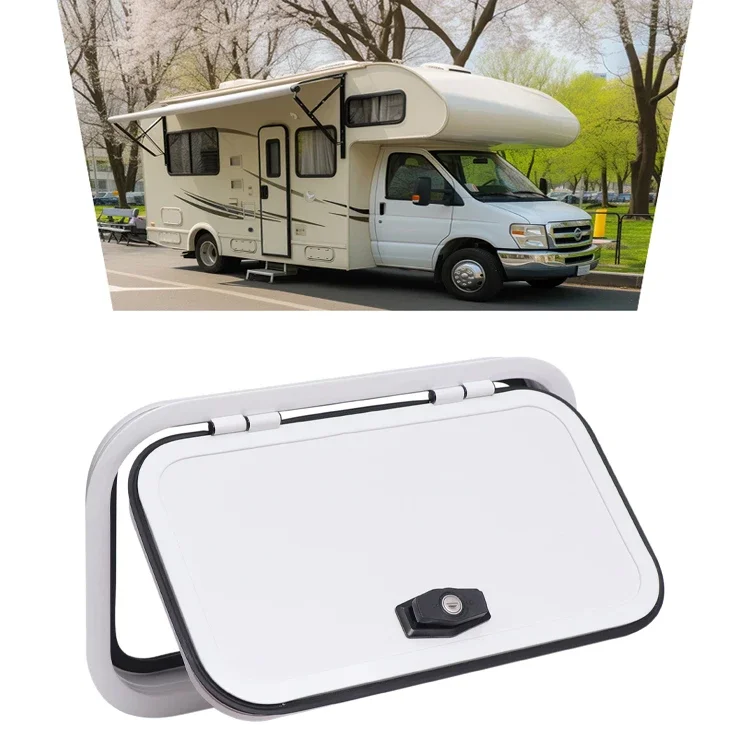 

Hwhongrv RV Camper Recreational/Multi-Purpose Hatch with Flat Back Polar White Camper Hose Storage Access Door Compartment