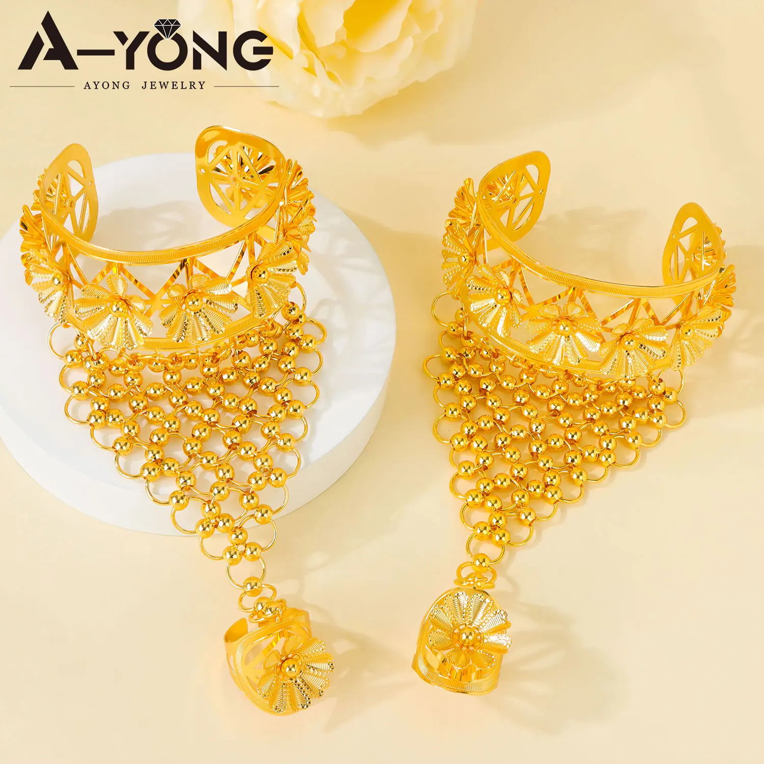 Äthiopisches Brautschmuck-Set Habesha Mode Hohles Armband mit Ring Ohrringe Afrikanischer Damenschmuck für Veranstaltungen und Partys – Detail 16