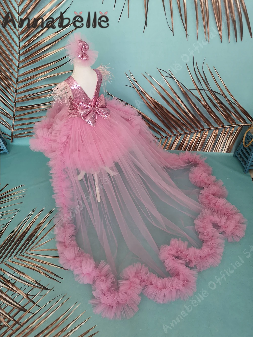 Annabelle Mädchen Prinzessin Kleid unregelmäßigen Saum mit nachlaufen den Schwanz Kleider für Abschluss ball Luxus Mädchen Party kleid für die Hochzeit