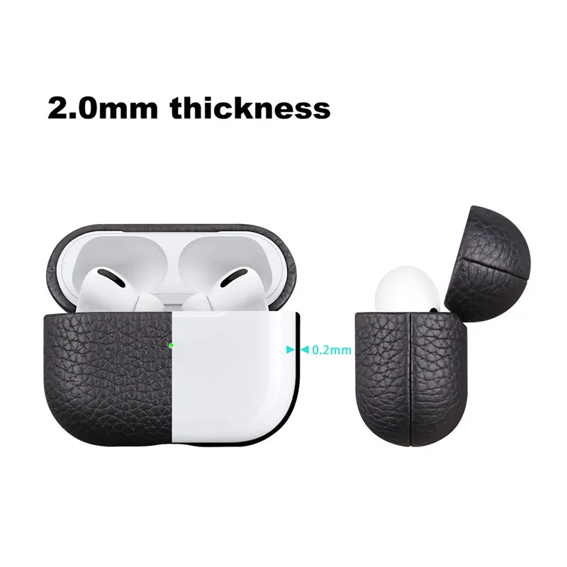 Capa para airpods pro caso de couro luxo lichia grão airpods3 fone de ouvido protetor acessórios para apple airpods pro casos