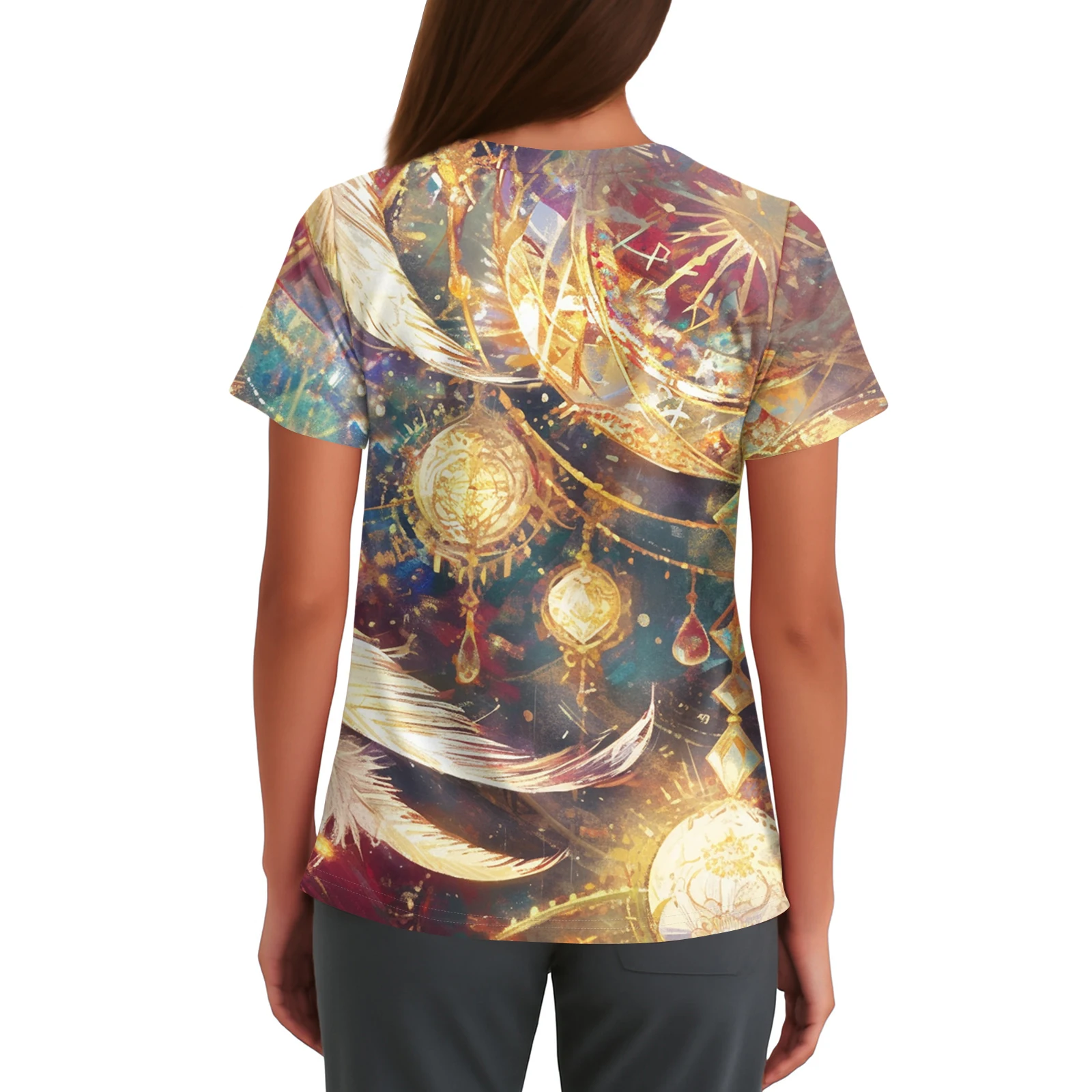 Uniformi da infermiera da donna Abbigliamento da carnevale Top Versatile Casual Elegante scollo a V Stampato a maniche corte Pullover di base Tasche Spacco laterale