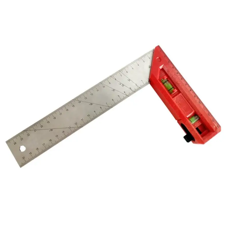 Combination Square,StainlessSteel 45-90 Degree MarkingAngles Ruler Builtin Spirits Level StainlessSteel Framings Square Q81C