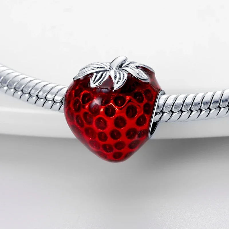 New 925 Silver Strawberry Cherry Fruit Series Charms Beads Fit Pandora 925 Original Bracelets DIY Birthday Jewelry Gifts