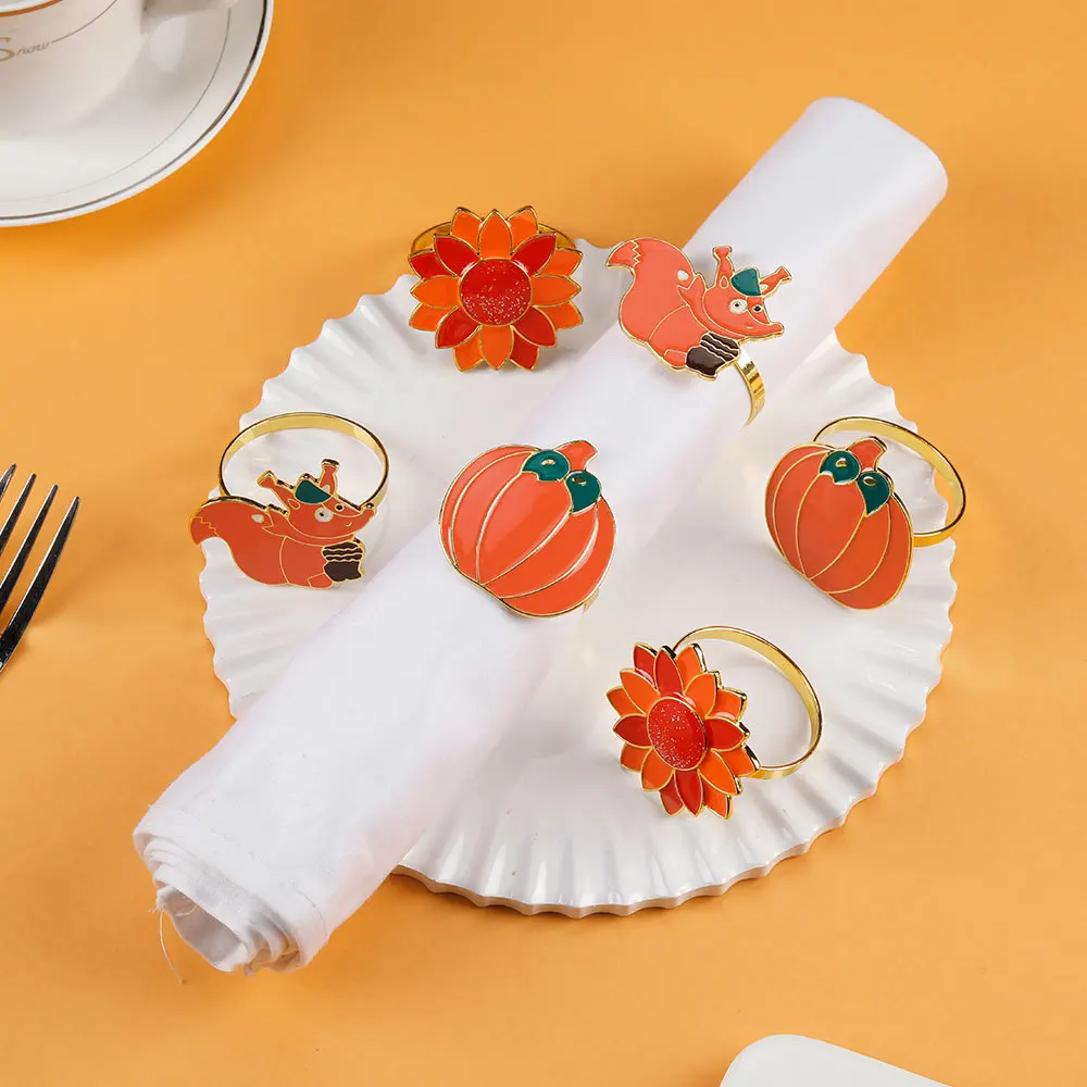 Halloween Sunflower Squirrel Turkey Napkin Holders Thanksgiving Napkin Rings Halloween Home Restaurant Table Decor Napkin Buckle