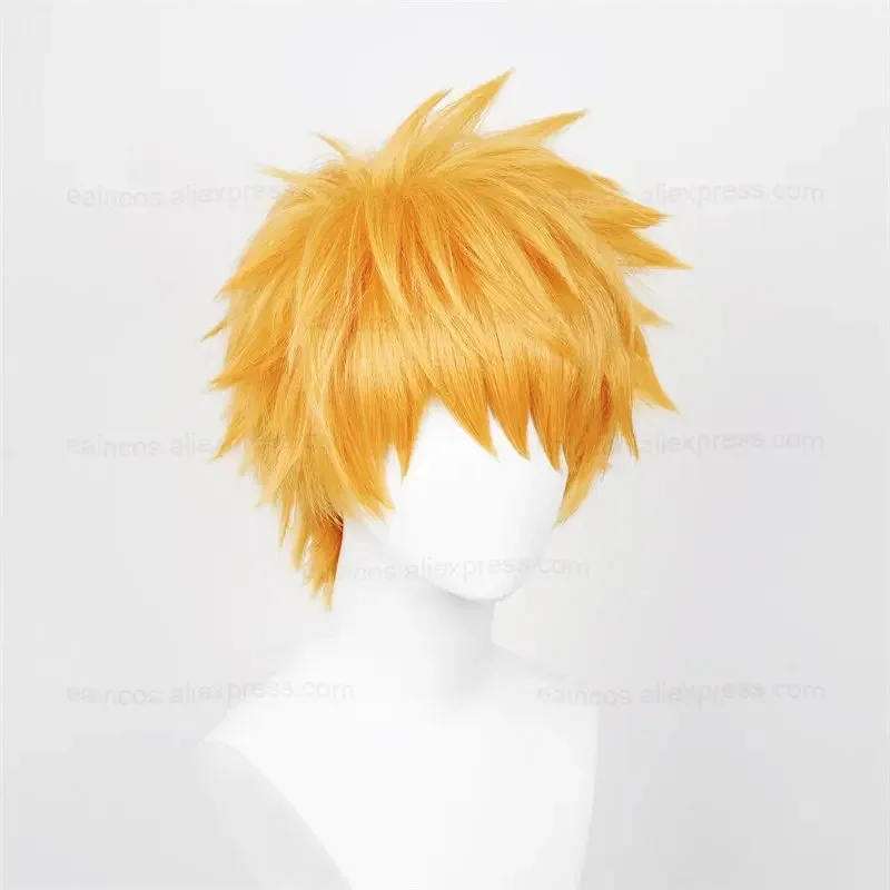 애니메이션 쿠로사키 이치고 코스프레 가발 30cm 오렌지 짧은 머리 내열성 합성 가발 할로윈 파티