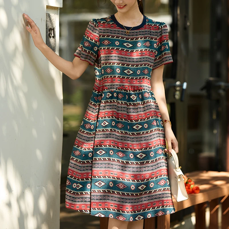 

100% Натуральные Шелковые Летние Платья для Женщин 2026: Повседневное Платье с Коротким Рукавом, А-силуэт, Длина до Колена, Женское Винтажное Платье с Принтом