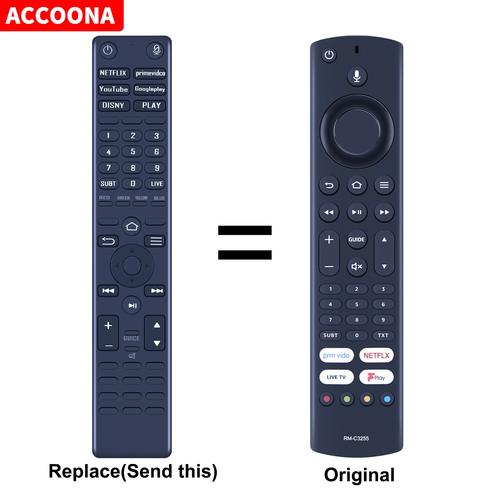 

RM-C3255 For JVC Fire TV Replace Remote Control LT-40CF700 LT-43CF700 No Voice