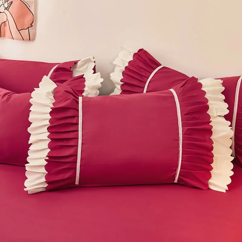 Korean Lace Pillowcase Comfortable Pillow Cover Pillowcase for Bedding Home Decor Wedding White Pink Pillow Case Cover