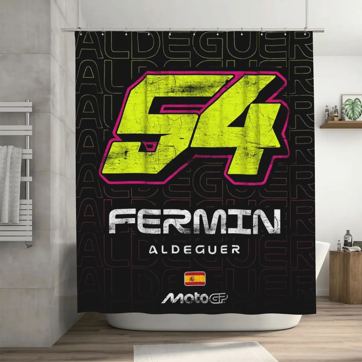 Fermin Aldeguer Number 54 Spain Ducati BK8 Gresini Racing MotoGP Shower Curtain Bathroom Waterproof Bath Curtains with Hooks