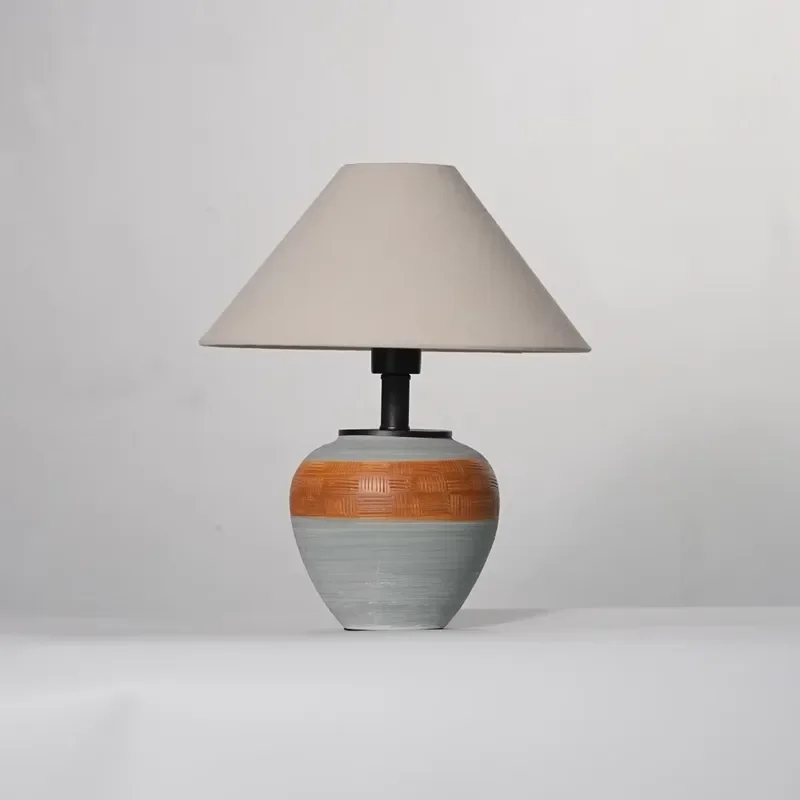 Jingdezhen Midcentury Modern Ceramic LED Table Lamp with Beige Remote Control Electric Flexible Design for Bedroom Nightstand