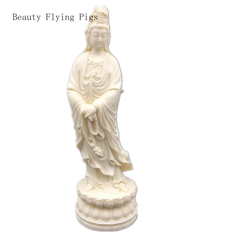 Vintage nostalgic ivory fruit, South China Sea Guanyin Bodhisattva decoration, home office, lotus shaped Guanyin Buddha statue