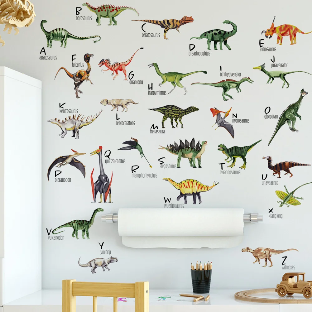 Cartoon Dinosaur Collection Wall Stickers For Boy Kids Room Alphabet Letter Decoration Decals Home Decor Self Adhesive Wallpaper