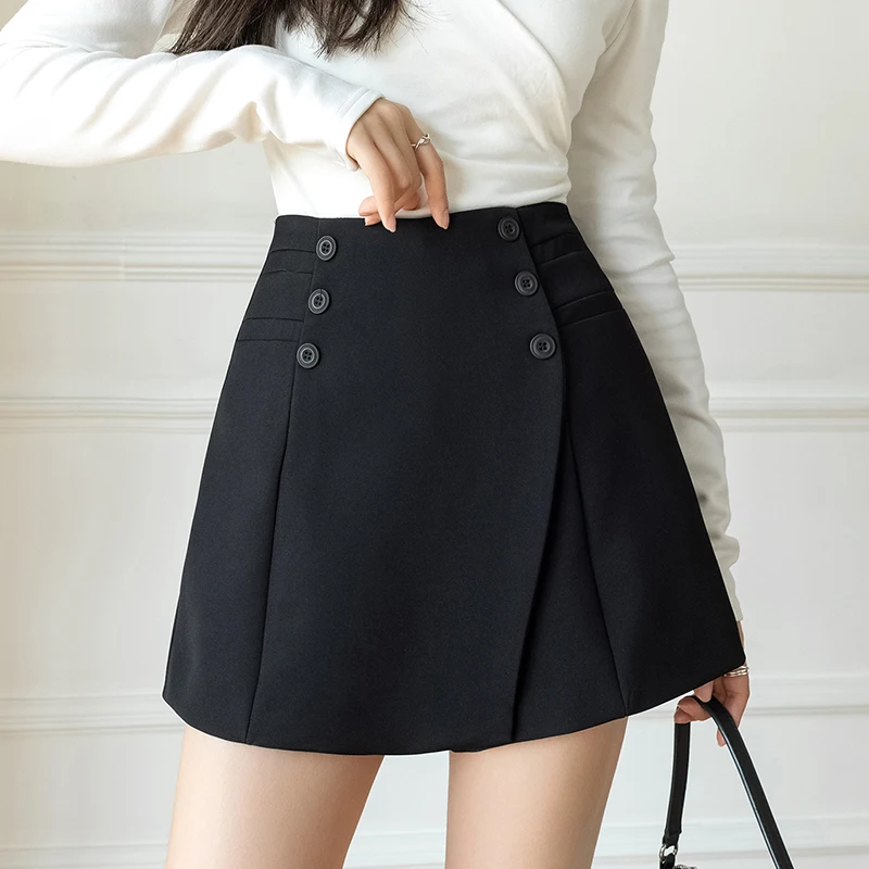 

New Fashion Double Breasted A-line Shorts Womens 2025 Spring Summer High Waist Shorts Skirts Ladies Casual Culottes