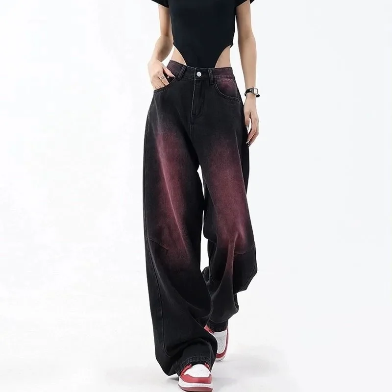 Amerikaanse Vrouwen Grote Maat 5XL Cowboy Broek 2025 Dame Hoge Taille Wijde Pijpen Jeans Herfst Winter Vrouwelijke Rechte Denim Pantalons