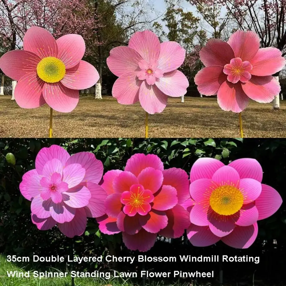 1pc/2pcs Multistyles Rotating Wind Spinner Windmill Colorful PVC Large Turntable Windmill Double Layered Cherry Blossom