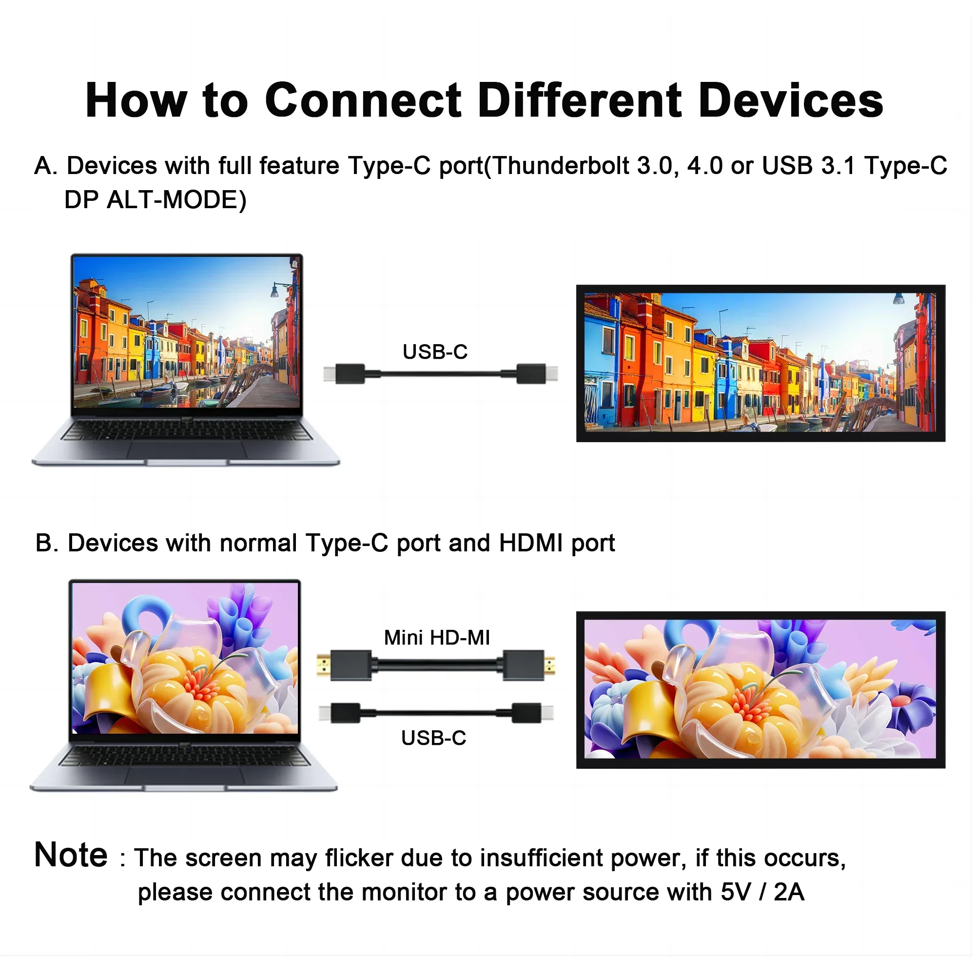 شاشة محمولة 12.3 بوصة HDMI USB-C 1920x720 شريط ممتد LCD شاشة ثانوية صغيرة تعمل باللمس لأجهزة الكمبيوتر المحمول Raspberry Pi