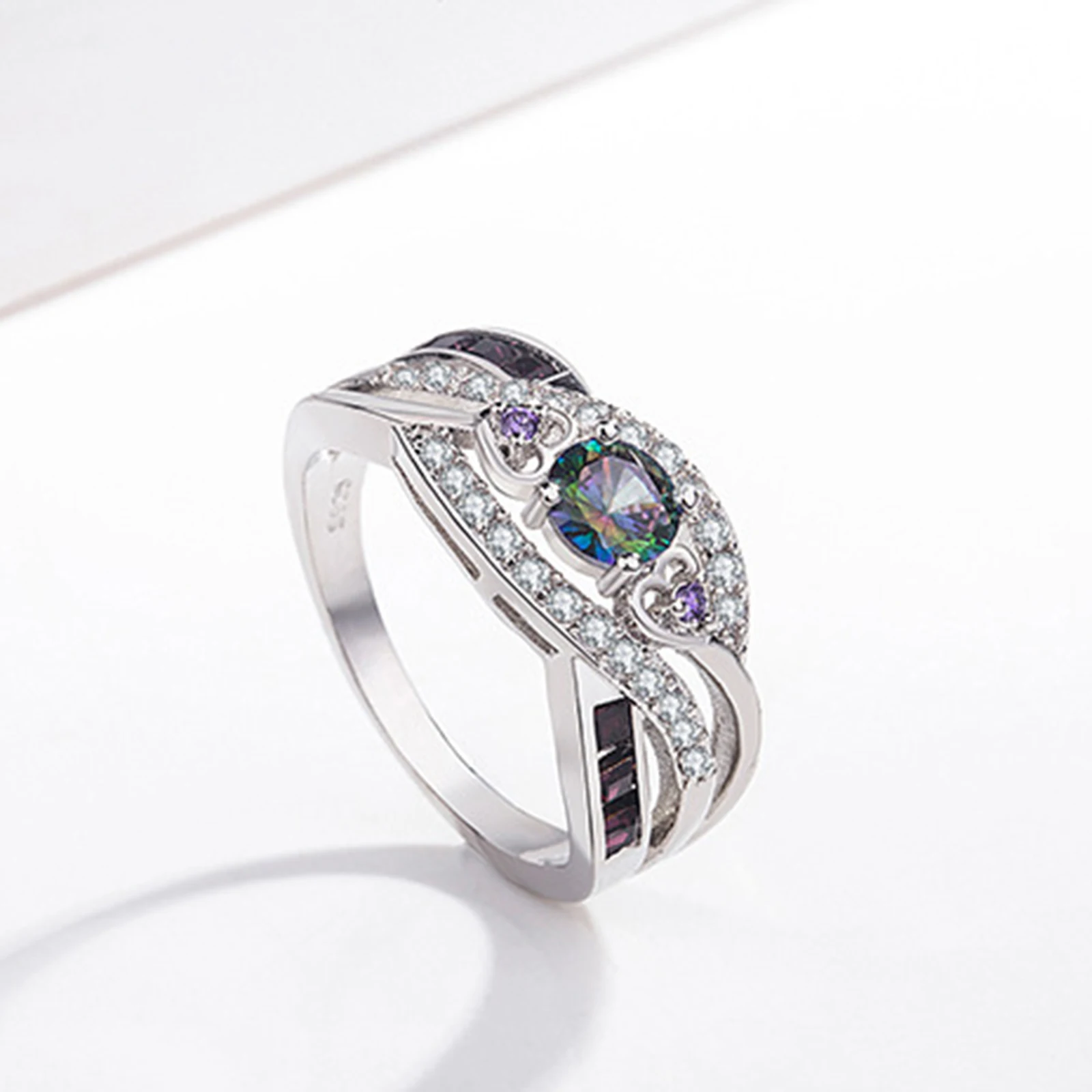 46 خواتم على شكل قلب خاتم جمشت قوس قزح ملون 3a الزركون مطلي البلاتين خاتم فضة 14