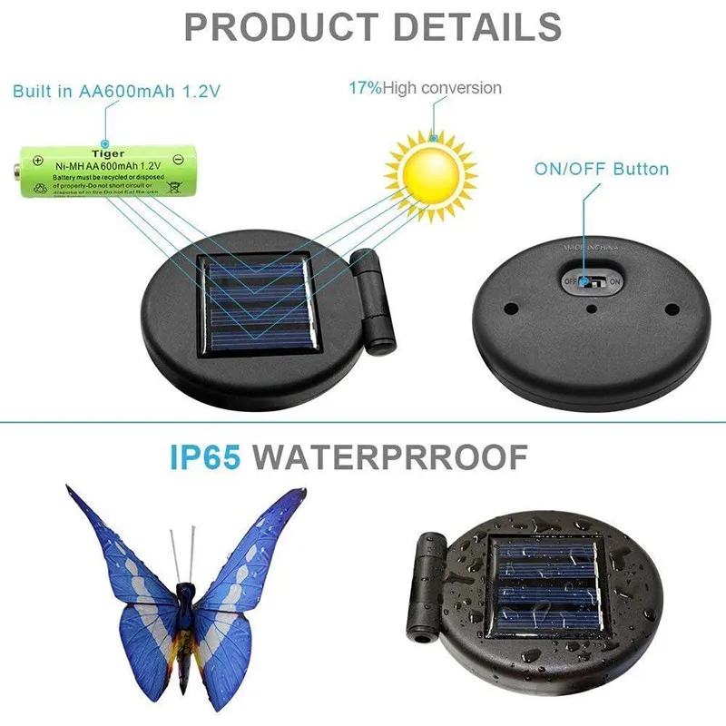 Imagem -06 - Butterfly Solar Garden Light Outdoor Stake Light Multi-color Changing Led Pátio Quintal Gramado Caminho Pack